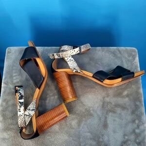 Halogen 4" wood heel leather strap sandals 9
